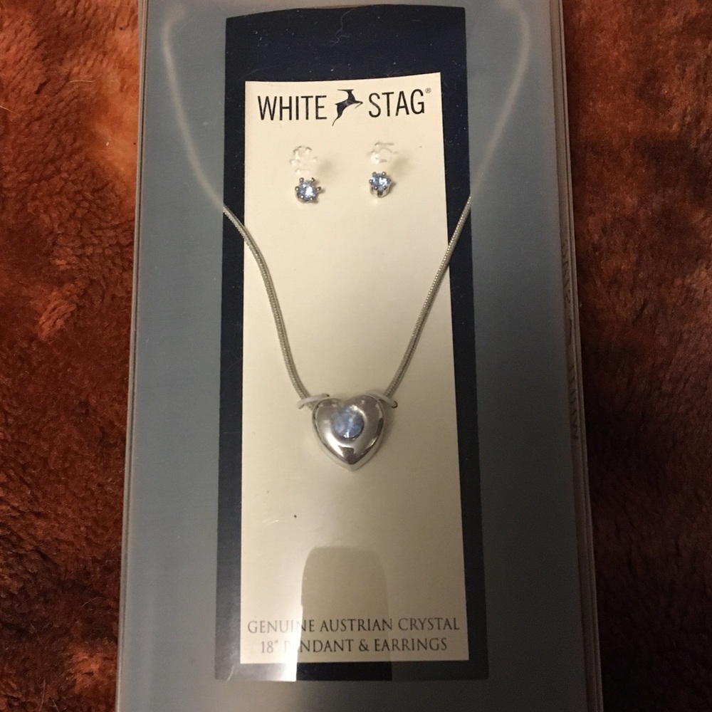 New White Stag  pendant & earrings set